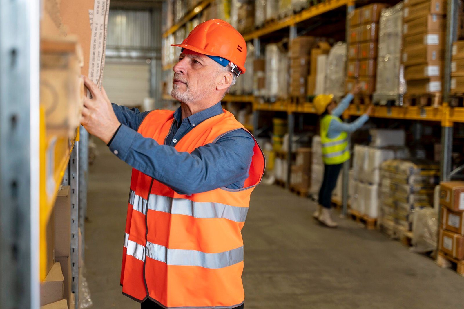 man with helmet working warehouse scaled